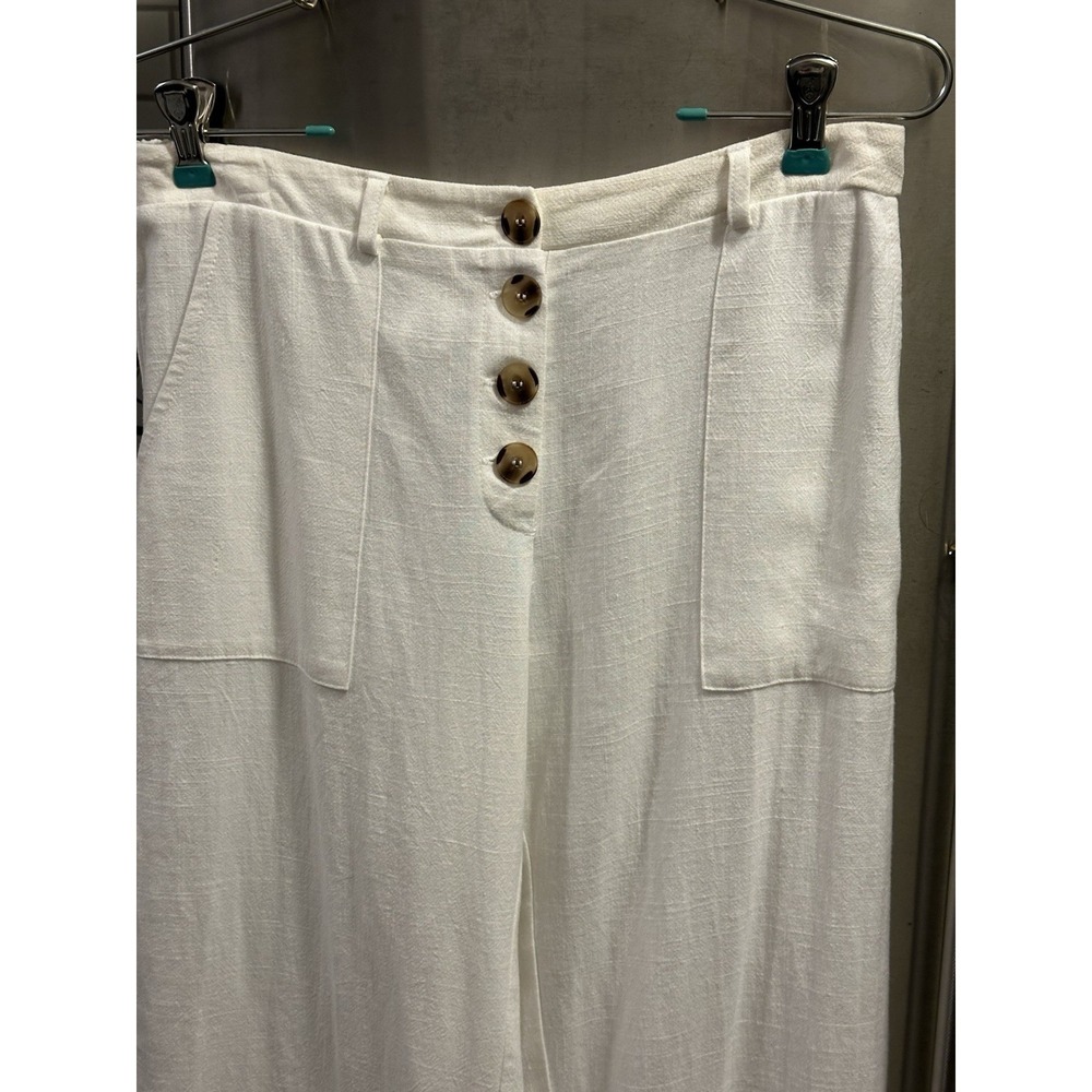 Goucho Linen Wide Leg Pants SzL Elastic Waist In Back Cream Colored - Picture 3 of 11